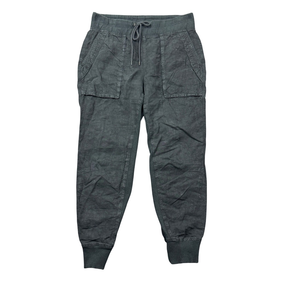 James Perse Size 2 Charcoal Gray Black Linen Mixed Media Jogger Pants Luxery
